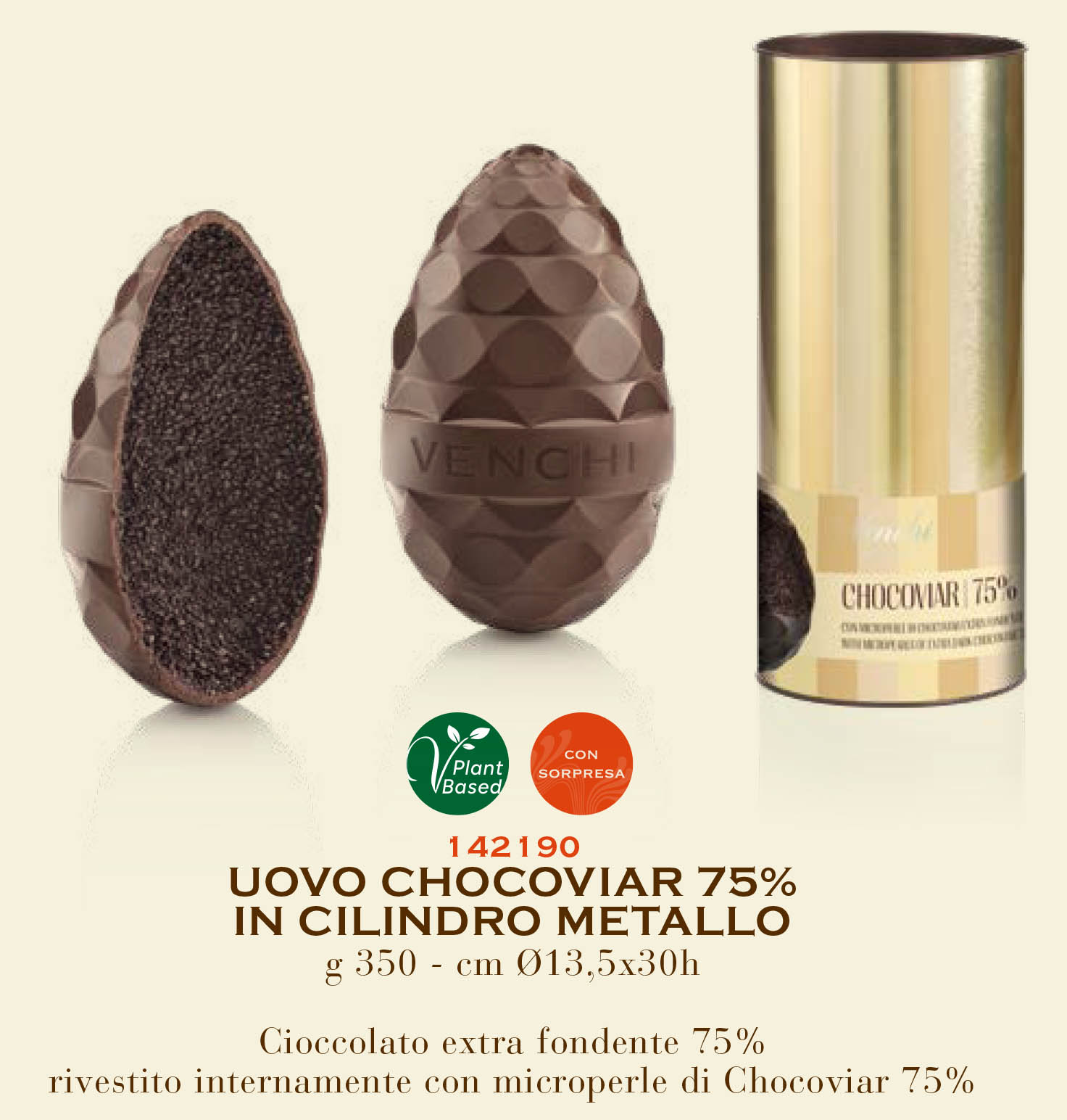 venchi uovo con nibs granella fava cacao in latta cilindrica