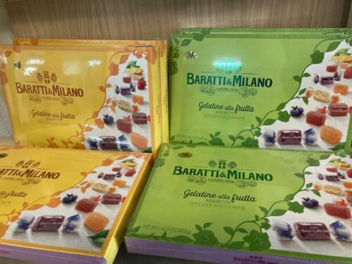 GELATINBE ALLA FRUTTA BARATTI E MILANO, scatole verdi e gialle